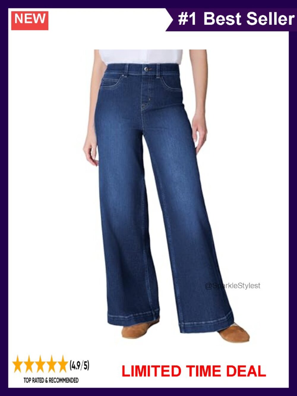 Wide Leg Pull-On Jeans with TummyTamer Shaping 4-Way Stretch